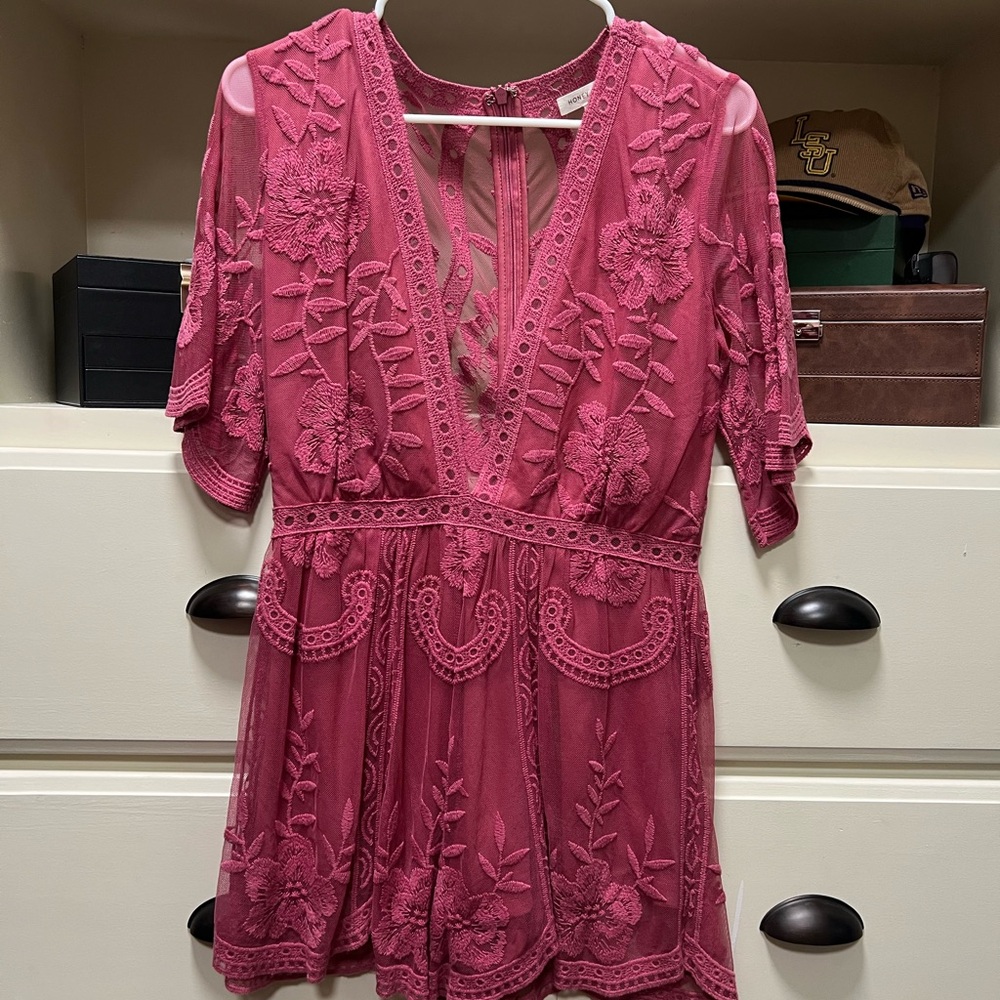 Honey Punch Fuchsia Lace Top